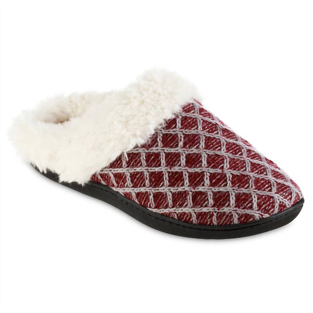 NEW ISOTONER women's diamond sweater knit hoodback slipper in garnet